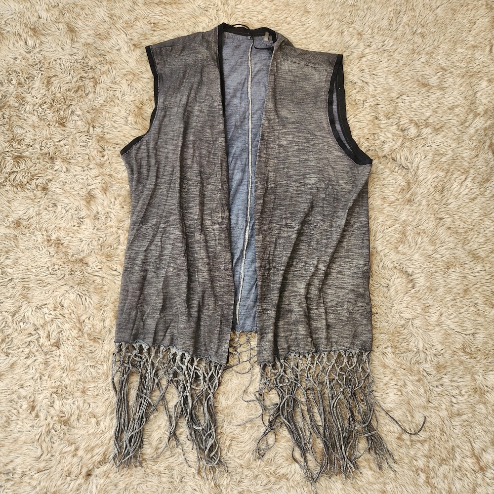 Elie Tahari Jersey Gilet Vest With Fringe Blue Women's Size XL